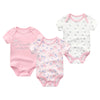 3-Piece Newborn Baby Romper Set 100% Cotton Short-Sleeve Bodysuits